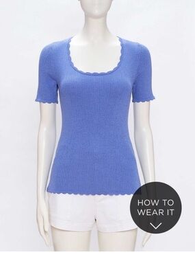 Loft Fresh Lapis Ribbed Scoop Neck Scalloped Top